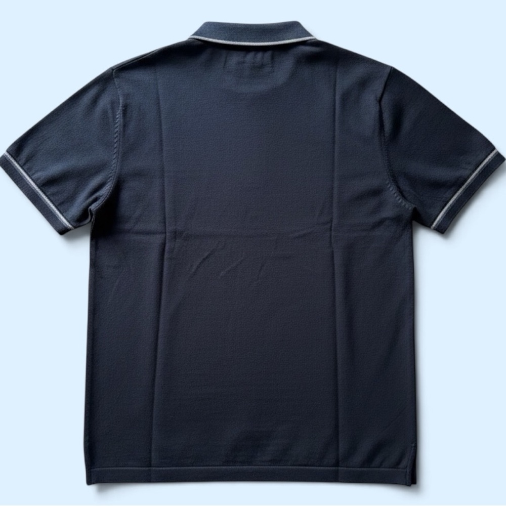 Men’s Short-Sleeve Polo  with Vertical Stripe Accents, Blue, NEW - Picture 2 of 2